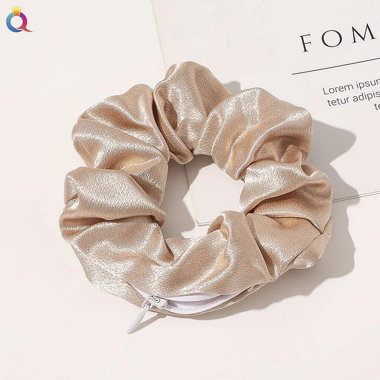 Scrunchie With Zipper Pocket Storage