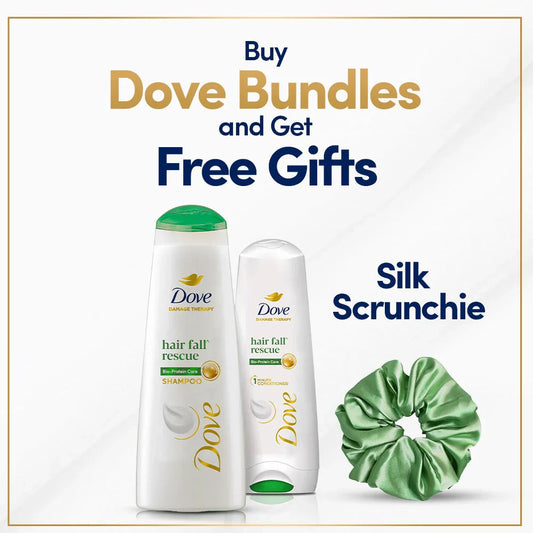 DOVE SHAMPOO HAIRFAL RESCUE 175ML + Dove Hair Fall Resue Conditioner 180 ml and Get DOVE SILK SCRUNCHY