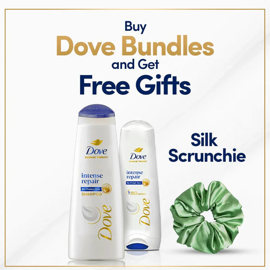 Dove Shampoo Intense Repair 175 ml + Dove Intense Repair Conditioner 180ml and Get DOVE SILK SCRUNCHY