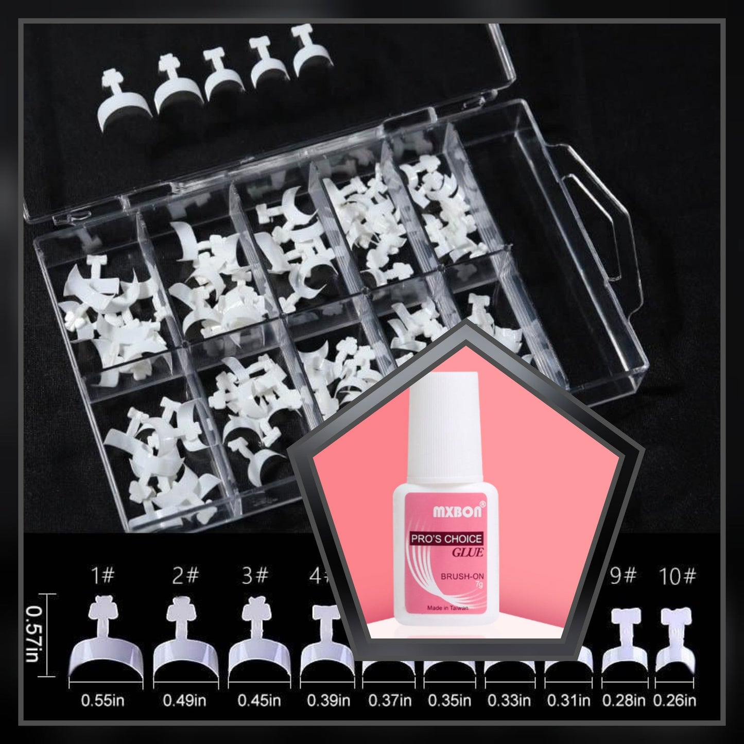 Glue-On French Manicure Nails Kit (100 pcs)